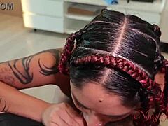 Hot Latina cleaning lady works naked in roleplay, licking ass and riding doggystyle for cum in mouth