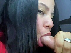 Colombian teen slut enjoys amateur blowjob and cum on tits in dorm