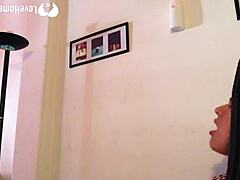 The naughty babysitter teases solo with her body