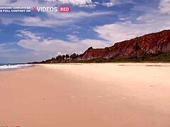 whoa, check out this brazilian babe getting wild with muscular guy on nudist beach in paraiba! 🌴🍑