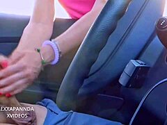 cute 18yo blonde gives handjob in public car 😏