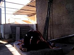 casual narrative of a skinny thai teen in cosplay giving up her ass on the rooftop