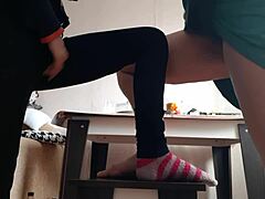 Middle Aged Woman And Student Masturbate On Chairs