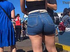Hidden Candid Shots of Big Ass in Shorts and Jeans Outdoors