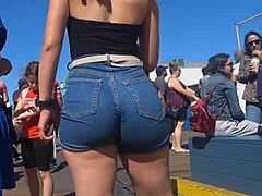 Hidden Candid Shots of Big Ass in Shorts and Jeans Outdoors