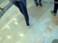 Skinny Teen Pees in Jeans at Mall!