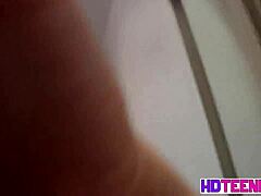 Russian brunette strips closeup pussy masturbation