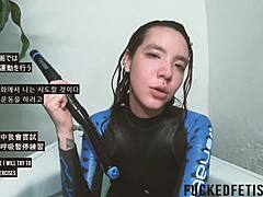 Skinny Sattira dives into underwater bathtub fun in spandex, looking sexy as ever