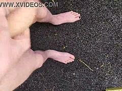 Risky masturbating outside at midday with big cock pov amateur homemade solo naked public outdoor action