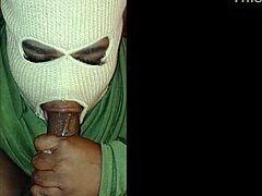 Masked girl gives super sloppy deep throat blowjob with gagging and choking on big black cock