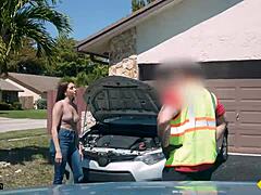 omg, slay kay is out here fucking in her boyfriend's backyard just to fix her car 😏 big ass bouncing in doggystyle!