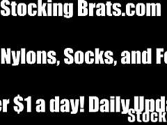 Sasha and Monica make me feel so aroused as they lick and tease each other in stockings with footjob jerk off instructions.