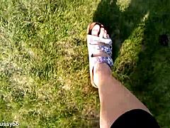 Barefoot in slippers outdoors - hey, check this solo German amateur vibe! 👣