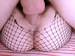Petite amateur gets tight pussy pounded hard missionary style with close-up creampie leak