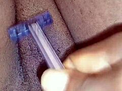 Amateur homemade shaving session with European roommate in dorm room.