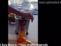 Brunette fucks pussy with bottle and sucks huge cock to drink all the cum in outdoor scene