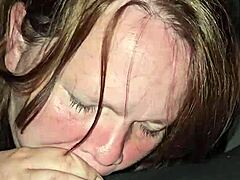 Wife spits on hard cock before moaning loudly and deepthroating it all the way down.