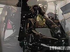 she layered up in three layers of latex and four layers of gloves, then added a gasmask for intense self-bondage play