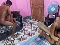 hey, check out these two teen 18+ babes getting banged hard in a hot homemade foursome with hanif, popy khatun, mst sumona, and manik mia