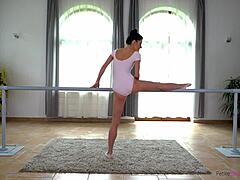 Flexible ballerina Arian dances seductively before taking a deep pussy pounding on the barre. She flexes through every intense orgasm in this European petite session.