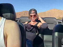 Getting taken by two guys outdoors while bent over a car in the desert