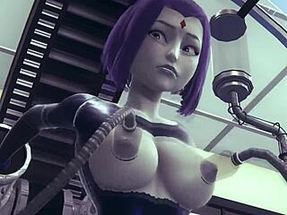 Raven trapped by cyborg's ruthless machine grip