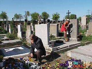 Old pervert pavel terrier fucks young eli hard outdoors near cemetery