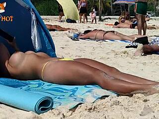 Topless Latina Teases On Beach For Swingers’ Eyes