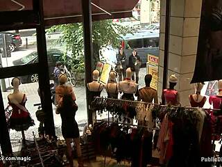 Blonde bound naked in public window, who’s watching?!