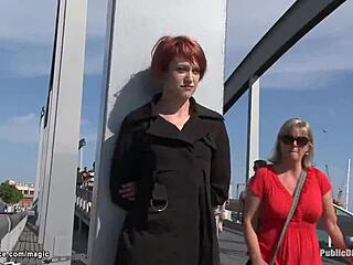 ginger slut's brutal deepthroat fuck in public