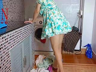 housewife dominated with pussy licking in laundry room