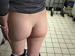 Slut teases in public locker room for quick fuck