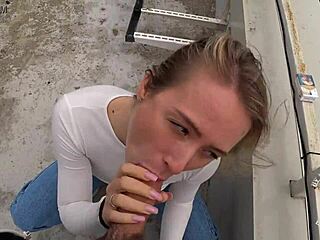 Blonde teen hints at street cock sucking