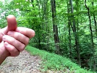 Curved Cock Jerked Hard On Public Nature Trail