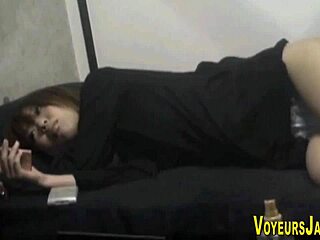 Japanese babe fingerbangs and orgasms in public park