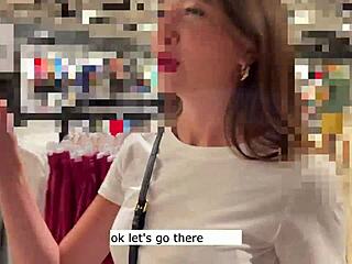 Cheeky teen swallows too much cum in fitting room