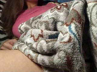 teen step sister’s sneaky blanket tease while brother watches