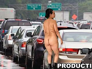 Who’s causing traffic chaos with monster cock outdoors?