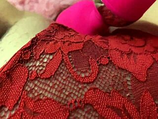 my chubby lady in red lingerie teases her juicy wet pussy