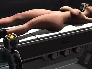 what makes a bald girl submit to a cyborg's lab pounding?