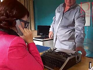 office boss fucks submissive secretary on phone