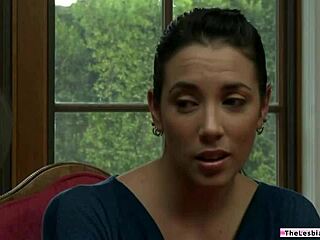 busty lesbian teases with scissoring and licking