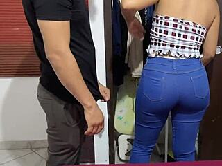 watching my stepmom’s curvy ass while cleaning in jeans