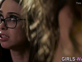 Cute Brunette Lesbians in Glasses Suck Tits