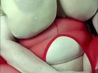 Fat girl with big tits rubs pussy hard