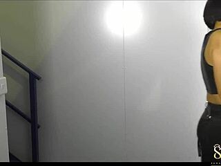 Rough brunette sahara knite bound in cage