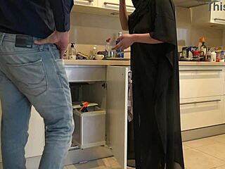 british plumber bangs muslim milf in kitchen
