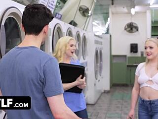Blonde stepmom and stepdaughter bang young stud relentlessly