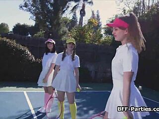 Foursome With Kinky Teens At Tennis Court
