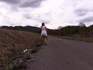 Public Fetish Walk with Russian Petite Hairy Pussy